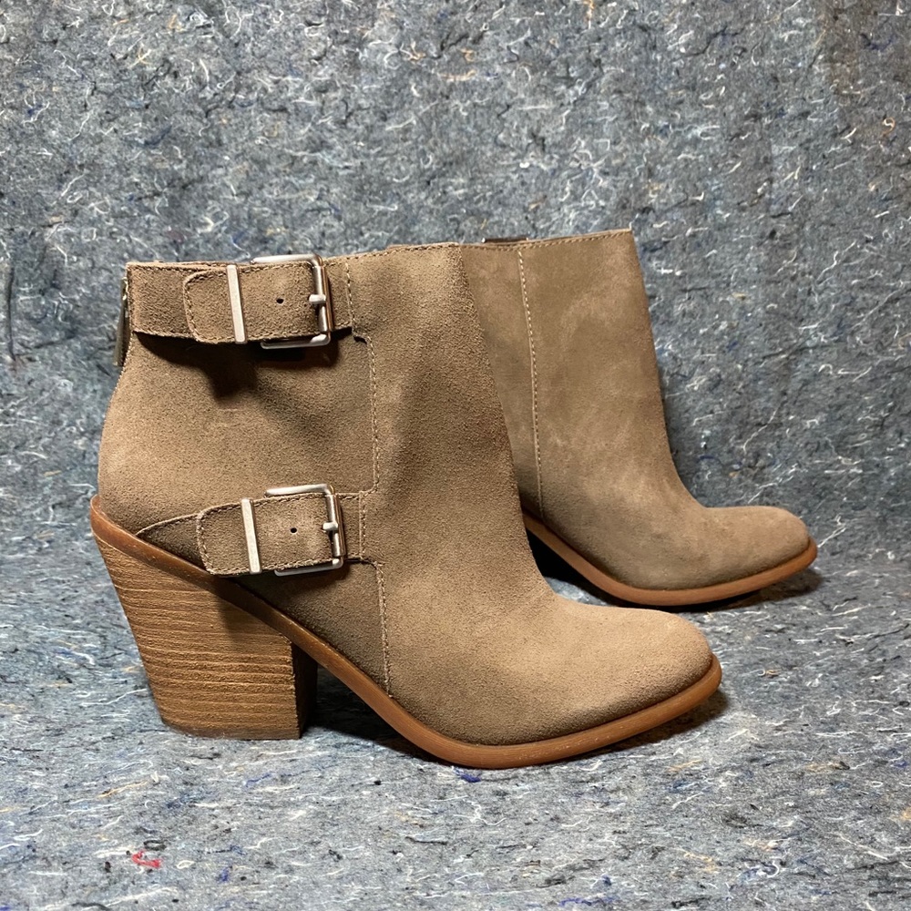 Lucky Brand Taupe Suede Block Heel Booties